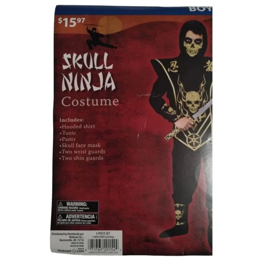 Skull Ninja 8 piece Costume Boys Size Medium 8 New Halloween Dress Up